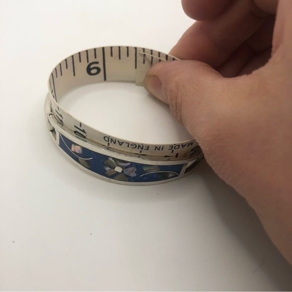 Vtg Taxco Sterling Abalone Inlay Floral Motif w Crushed Turquoise Bangle 6.5” - Picture 7 of 7